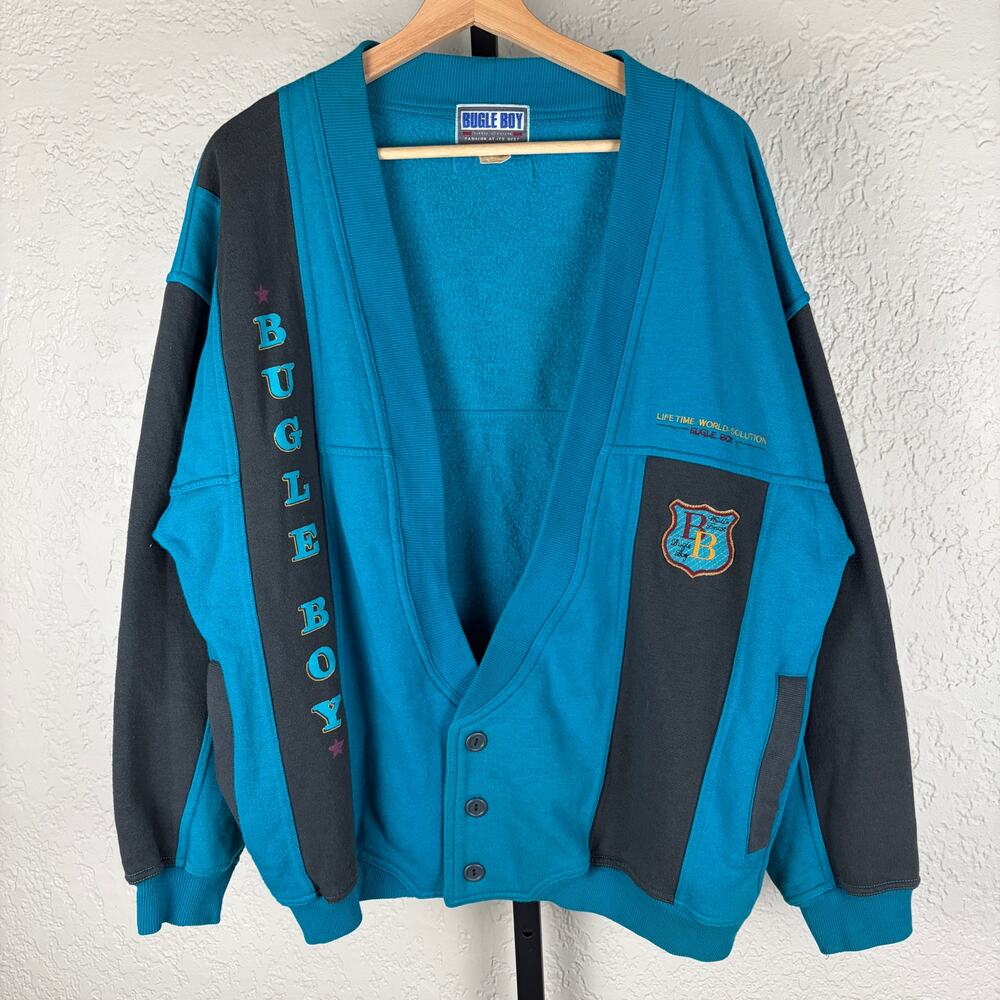 Bugle Boy Teal and Black Men's Cardigan Sweater